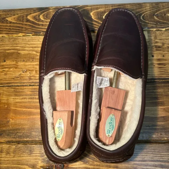 UGG Men's Ascot 5379 Brown Leather Shearling Fur Lined Slippers Shoes Size 17 US