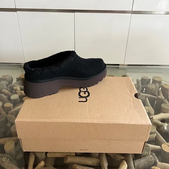 UGG NEW HEIGHTS COZY CLOG Black Suede Shoes