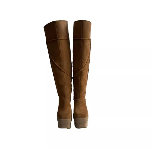 UGG NEW HEIGHTS PLATFORM XTRA CHESTNUT OVER THE KNEE SUEDE BOOTS