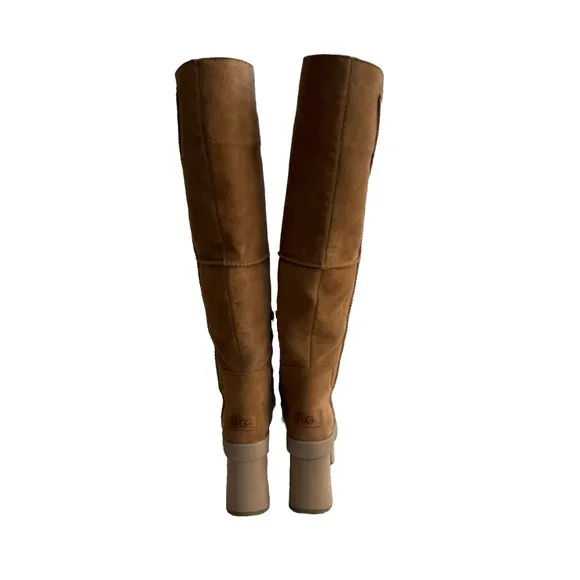 UGG NEW HEIGHTS PLATFORM XTRA CHESTNUT OVER THE KNEE SUEDE BOOTS