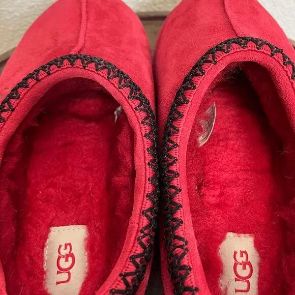 UGG Red Suede Sherpa Lined Tasman Slip-On Clog Slippers Shoes Size 9