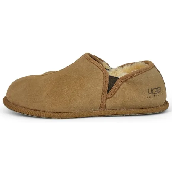 UGG Scuff Romeo Slippers Mens 10 Beige Tan Suede Sheepskin Lined Shoes Clogs