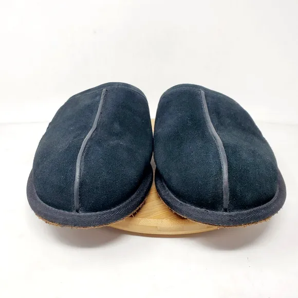 UGG Scuff Slippers Mens 11 Black Leather Slip On Shoes Shearling Lined Mule