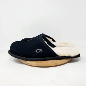 UGG Scuff Slippers Mens 11 Black Leather Slip On Shoes Shearling Lined Mule