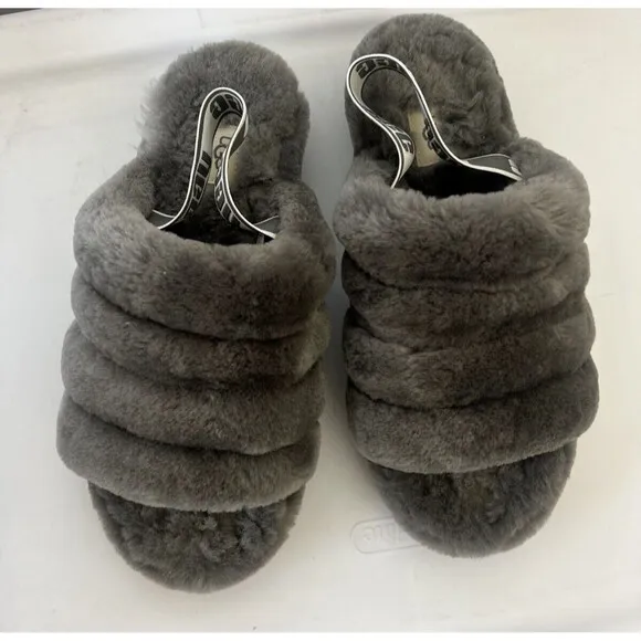 UGG Soft Fluff Yeah Slide Slippers Women's Shoes Sandal Charcoal Gray Size 9