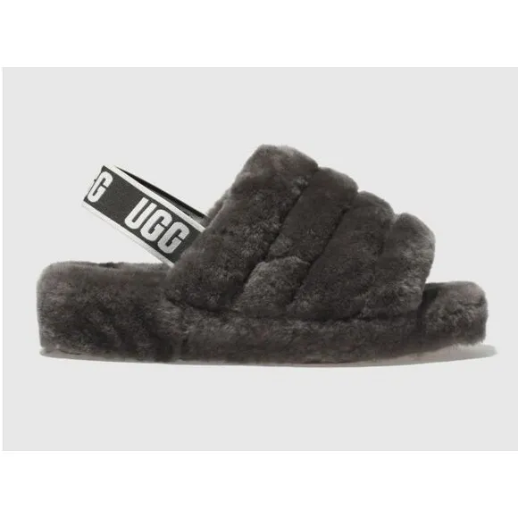 UGG Soft Fluff Yeah Slide Slippers Women's Shoes Sandal Charcoal Gray Size 9