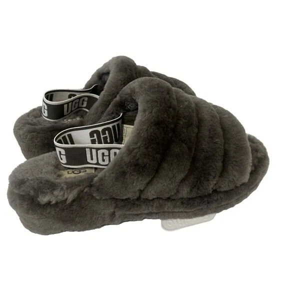 UGG Soft Fluff Yeah Slide Slippers Women's Shoes Sandal Charcoal Gray Size 9