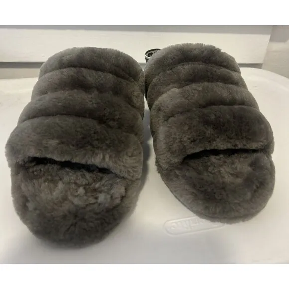 UGG Soft Fluff Yeah Slide Slippers Women's Shoes Sandal Charcoal Gray Size 9