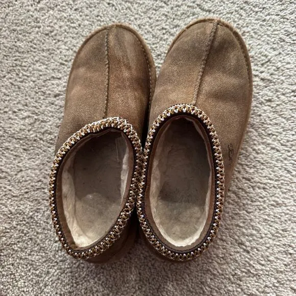 UGG Tan Brown Tasmans Slip On Suede &amp; Sheepskin Slippers Kids Size 4 / EUR 36
