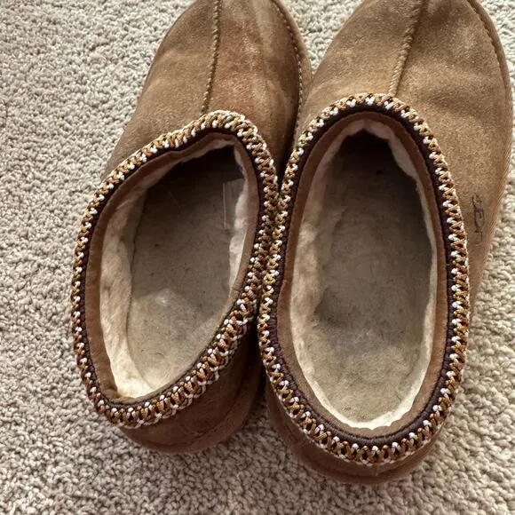 UGG Tan Brown Tasmans Slip On Suede &amp; Sheepskin Slippers Kids Size 4 / EUR 36