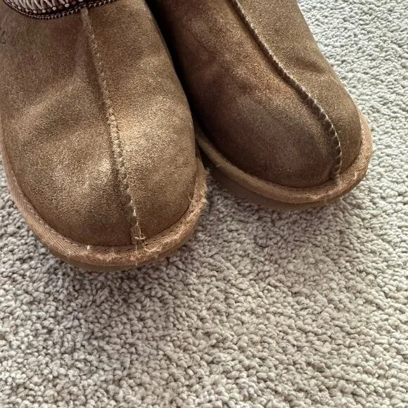 UGG Tan Brown Tasmans Slip On Suede &amp; Sheepskin Slippers Kids Size 4 / EUR 36