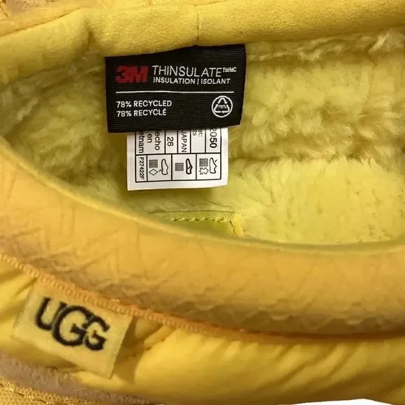 UGG Tasman LTA Womens 7 Puffer Slip On Slippers Shoes Yellow Thinsulate Wool NEW