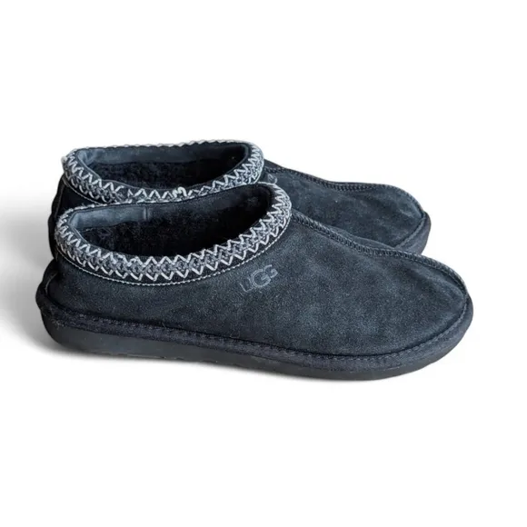 UGG Tasman Men's Black Suede Slippers Sz 10 Comfy Shearling Slip On Shoes