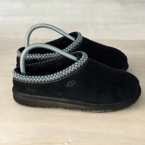 UGG Tasman Suede Clog Shoes Slippers Black Fur Lined Youth Size 5