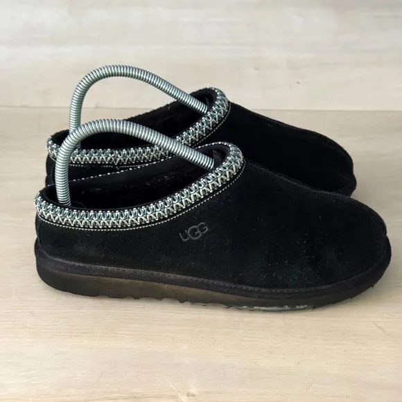 UGG Tasman Suede Clog Shoes Slippers Black Fur Lined Youth Size 5