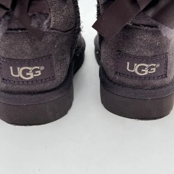 UGG Toddler Girl Bailey Bow II Ruffles Boots Gray Suede &amp; Sheepskin Size 7