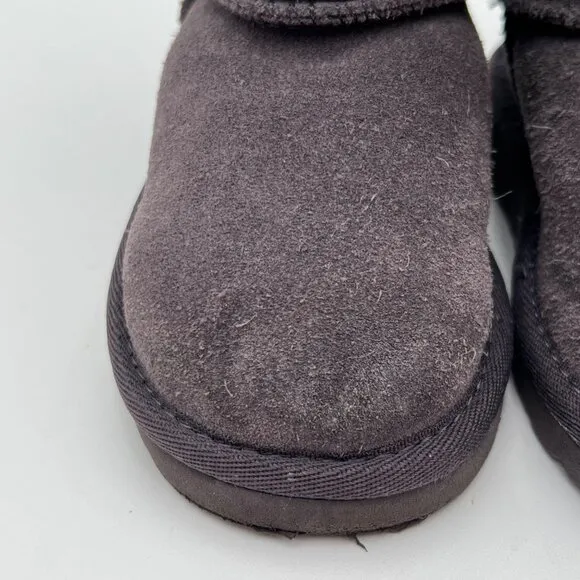 UGG Toddler Girl Bailey Bow II Ruffles Boots Gray Suede &amp; Sheepskin Size 7