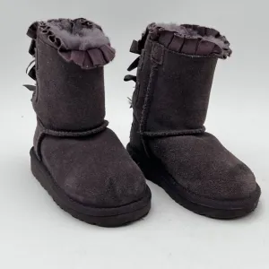 UGG Toddler Girl Bailey Bow II Ruffles Boots Gray Suede &amp; Sheepskin Size 7