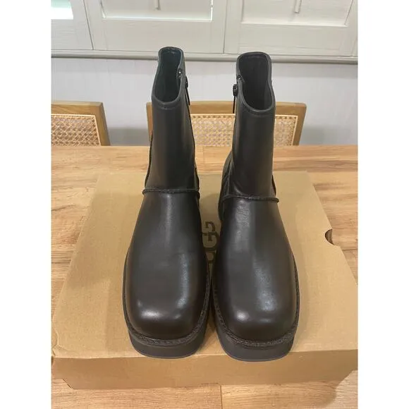 UGG Women's CityFunc Mid Black Boots Leather Size 8.5 NIB Water Resistant Zipper