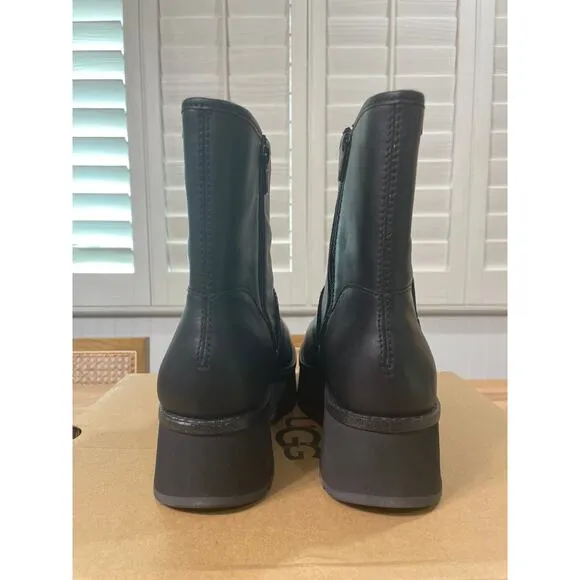 UGG Women's CityFunc Mid Black Boots Leather Size 8.5 NIB Water Resistant Zipper