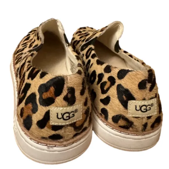 UGG Womens Keile Slip On Sneakers Beige Calf Hair Leopard Print Slip On Shoe 7.5