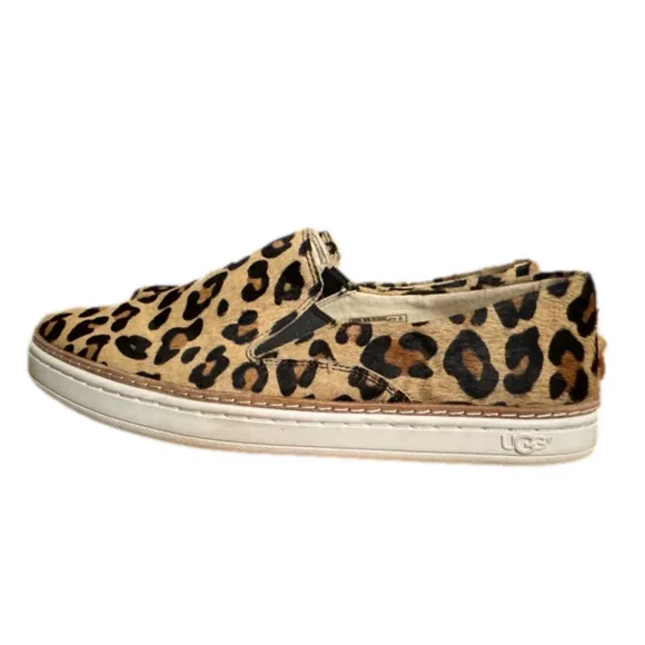 UGG Womens Keile Slip On Sneakers Beige Calf Hair Leopard Print Slip On Shoe 7.5