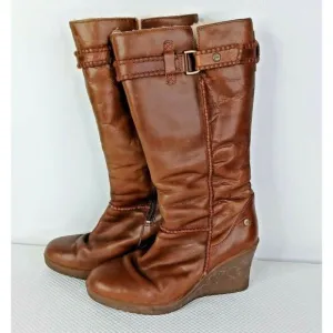 UGG AUSTRALIA MAXENE 1942 WEDGE BOOTS SIZE 8 BROWN LEATHER SHEEPSKIN