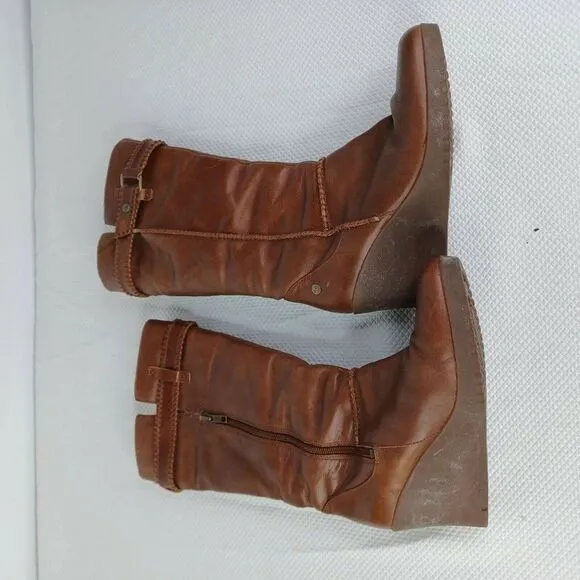 UGG AUSTRALIA MAXENE 1942 WEDGE BOOTS SIZE 8 BROWN LEATHER SHEEPSKIN