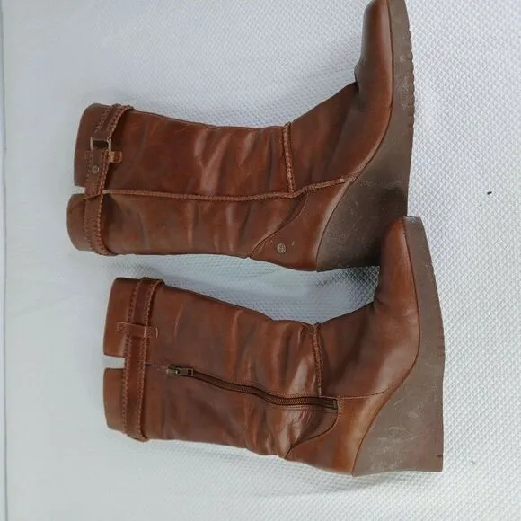 UGG AUSTRALIA MAXENE 1942 WEDGE BOOTS SIZE 8 BROWN LEATHER SHEEPSKIN