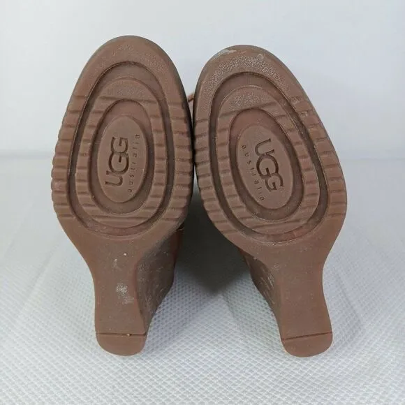 UGG AUSTRALIA MAXENE 1942 WEDGE BOOTS SIZE 8 BROWN LEATHER SHEEPSKIN