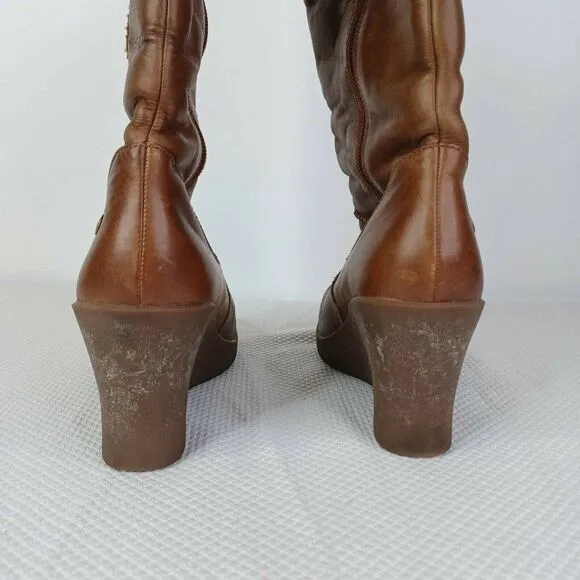 UGG AUSTRALIA MAXENE 1942 WEDGE BOOTS SIZE 8 BROWN LEATHER SHEEPSKIN
