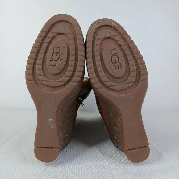 UGG AUSTRALIA MAXENE 1942 WEDGE BOOTS SIZE 8 BROWN LEATHER SHEEPSKIN