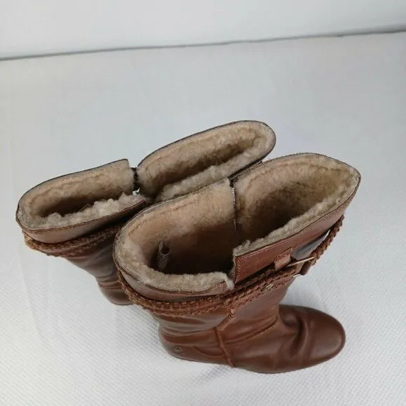 UGG AUSTRALIA MAXENE 1942 WEDGE BOOTS SIZE 8 BROWN LEATHER SHEEPSKIN