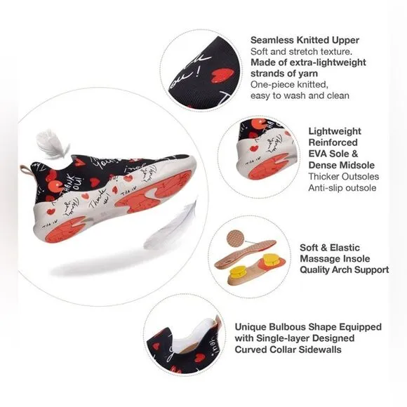 UIN Women's Sneakers Lightweight Walking Comfy Shoes (Mijas-hearts of Gratitude)