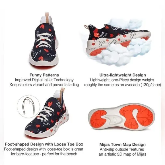 UIN Women's Sneakers Lightweight Walking Comfy Shoes (Mijas-hearts of Gratitude)