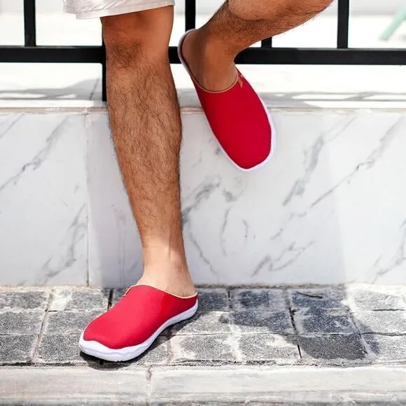 UIN Men's Slipper Mules Walking Casual Travel Shoes (Marbella Red Slipper)