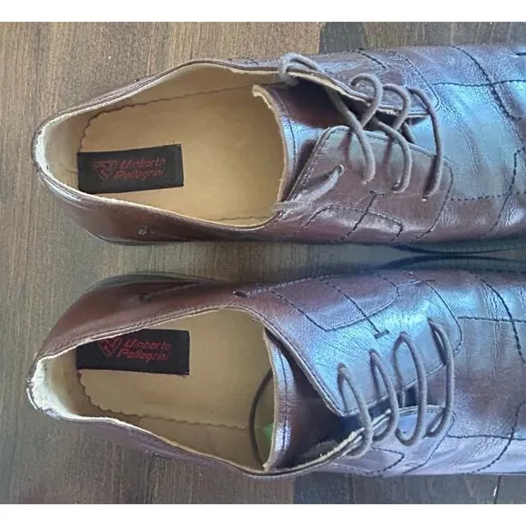 Umberto Pellegrini Leather Men's Dress Shoes Brown Stitching Embroidery Size 12