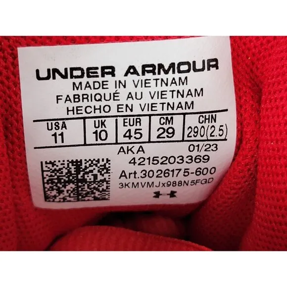 Under Armour Charged Assert 10 Shoes Sneakers Mens Size 11 Red White 3026175-600