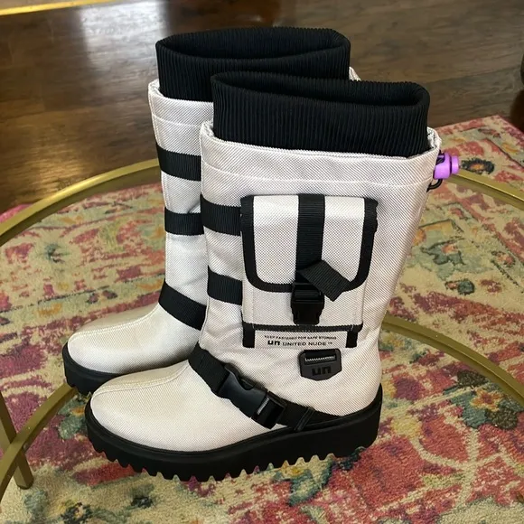 United Nude Black and White Combat Boots