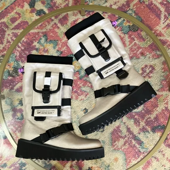 United Nude Black and White Combat Boots
