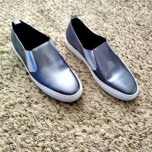 Uri Minkoff Men's Trevi Metallic Slip On Sneakers Metallic Silver sz 8,5