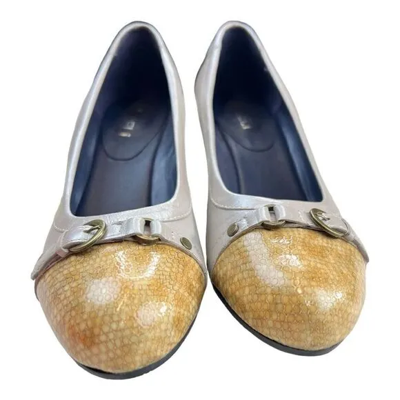 Vaneli Women's Cap Toe Slip On Pumps Wedge Heels Shoes Ivory White Gold Size 6.5