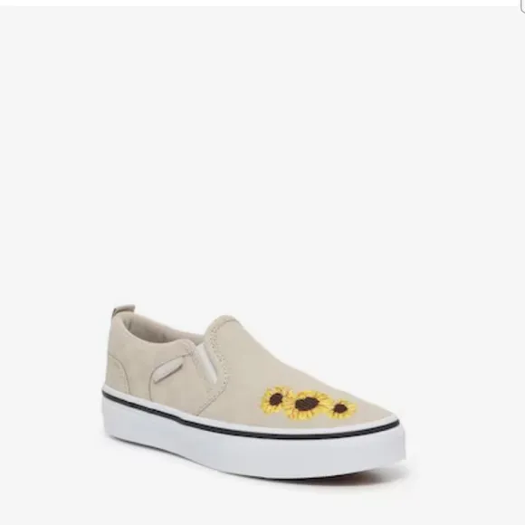 Vans Asher Checkerboard Embroidered Sunflower Girls Size 13