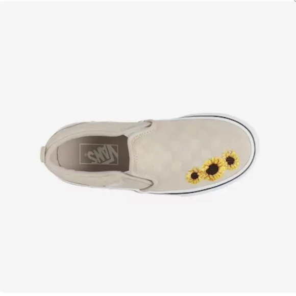 Vans Asher Checkerboard Embroidered Sunflower Girls Size 13
