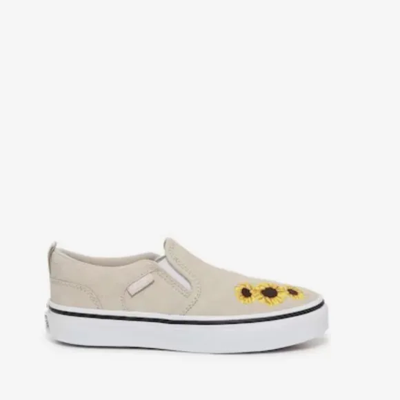 Vans Asher Checkerboard Embroidered Sunflower Girls Size 13