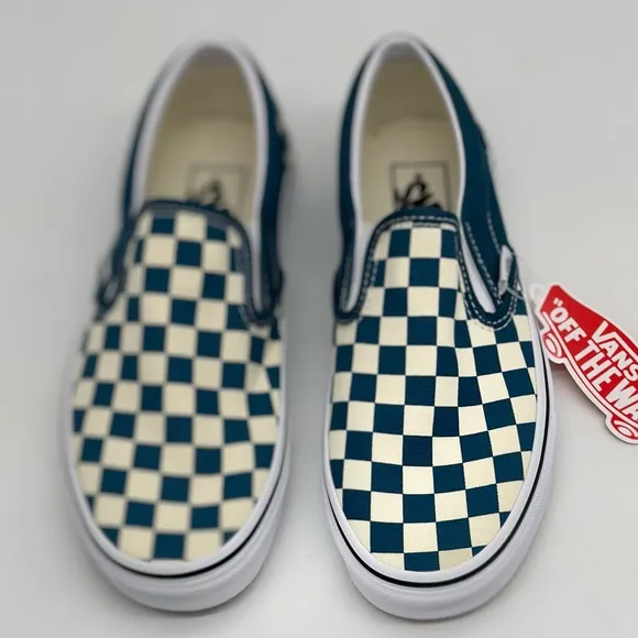 Vans Checkerboard Slip-On Sneakers - Blue and White
