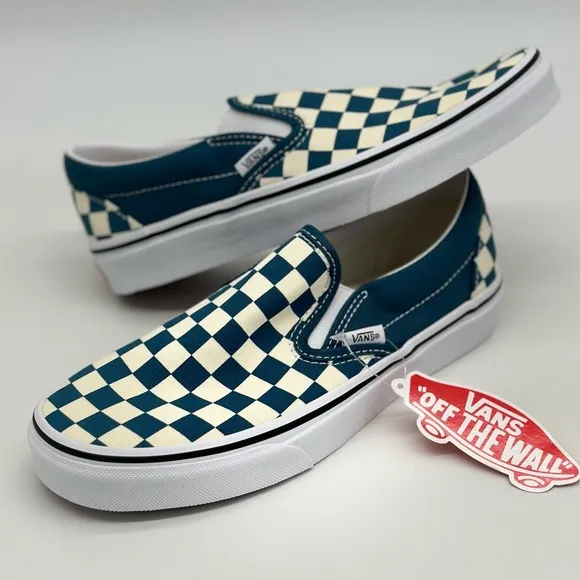 Vans Checkerboard Slip-On Sneakers - Blue and White