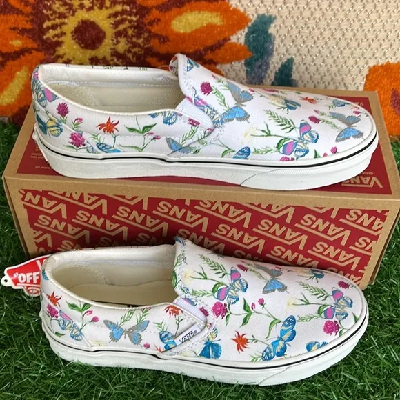 Vans Classic Slip On Butterfly Floral Marshmallow/True White Men’s sneake…