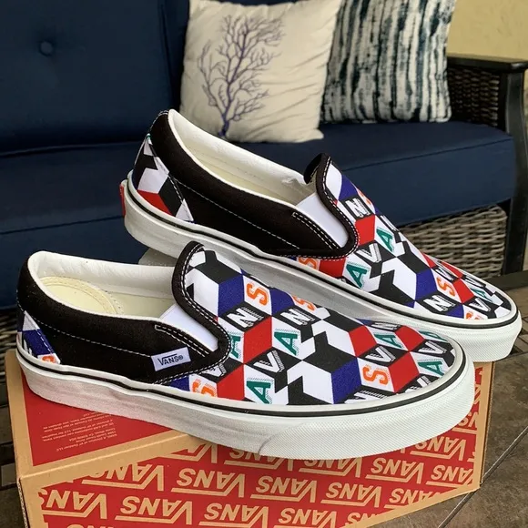 VANS CLASSIC SLIP ON CHECKER CUBE MULTI/TRWHT MENS