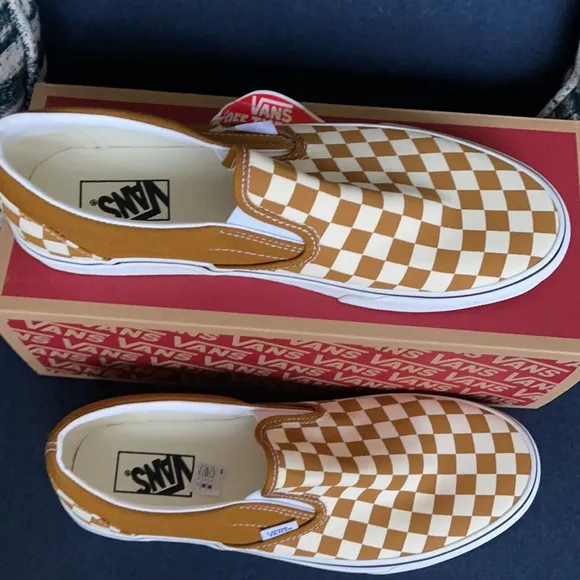 Vans Classic Slip-On Checkerboard Golden Brown/True White MENS